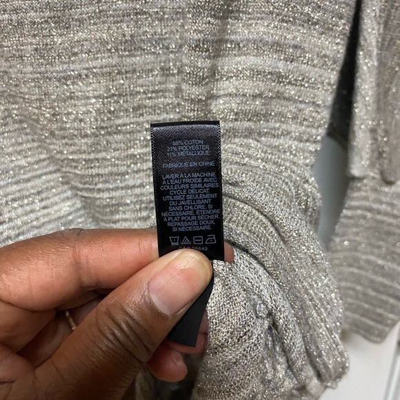 Express Sz Med Light Weight Sweater Gray Tie Scrunch Side 3/4 Sleeve Metallic. - Picture 6 of 10